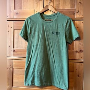 5.11 tshirt, green with a black design and lettering size small